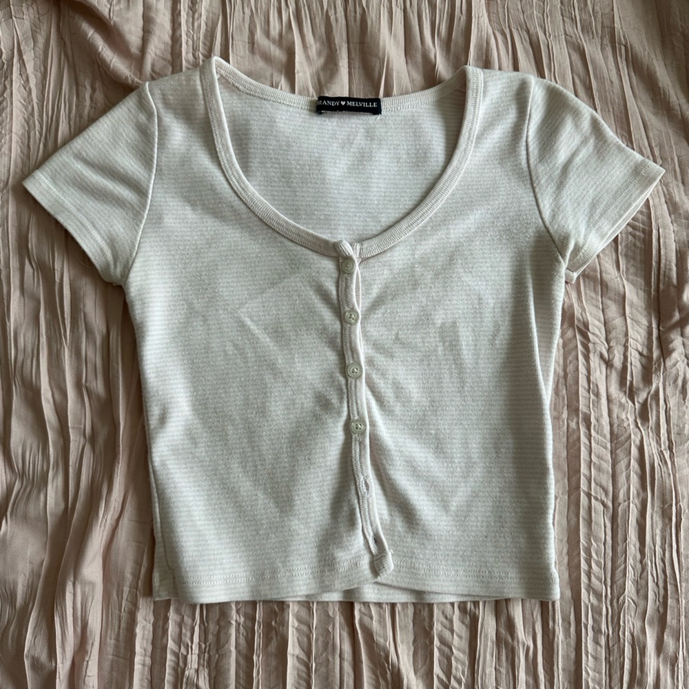 brandy melville light pink and white striped crop top